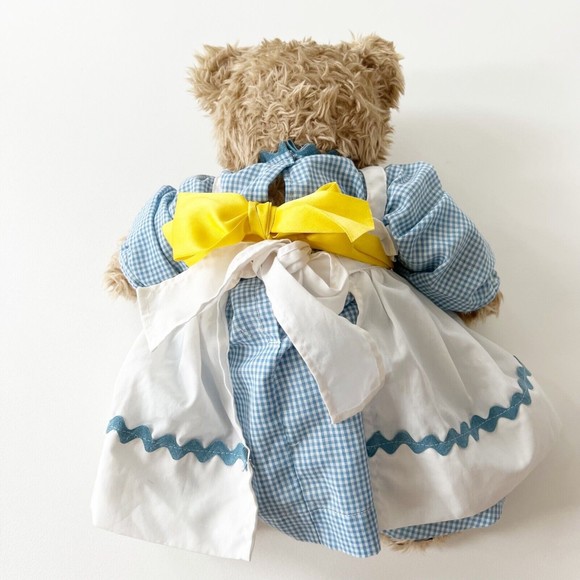 Vtg Build A Bear Teddy Bear 16" Plush Curly Fur Leather Paws Prairie Dress Apron - Picture 2 of 11